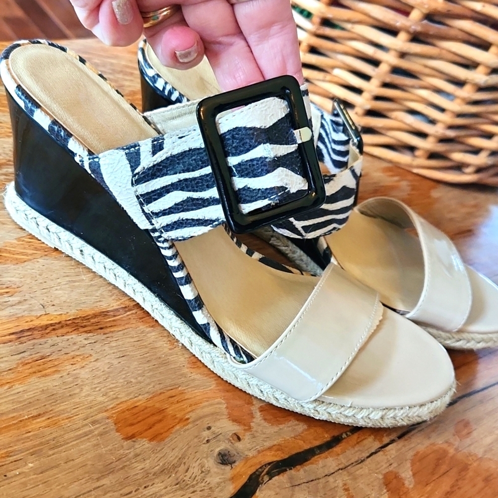 CL by Laundry Taylor Zebra Slide wedge heel‎ Patten Leather Sz 7.5